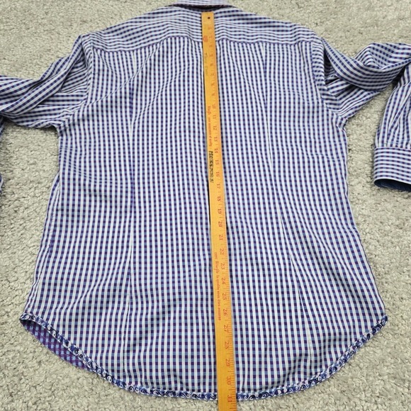 Robert Graham Shirt Mens XL Blue Plaid Ribbon Flip Cuffs Button‎ Up Long Sleeve - Picture 10 of 12